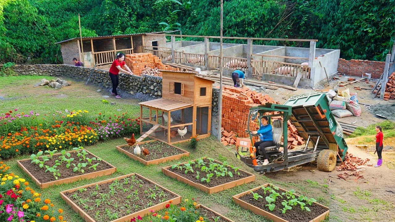 TIMELAPSE: Building Stone Pig House for Raise Pigs - Build Stone Pillars | from Start to Finish