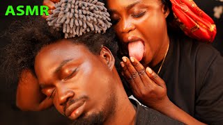 Asmr✨Fake spit painting braid loosening, Intense scalp scratching belly button massage, Mouth Sound.