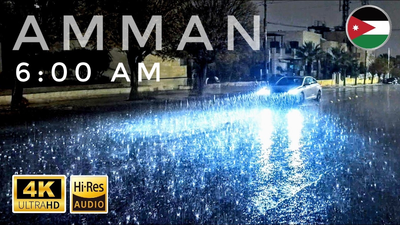 Heavy Rain in Amman at 6AM – Peaceful Early Morning Walk (4K) | Part 1