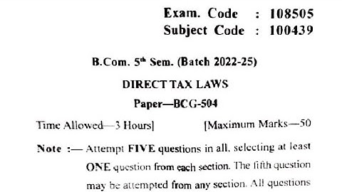 Gndu BCom 5th Semester Direct Tax Laws Question Paper | Direct Tax Laws Question Paper 2024