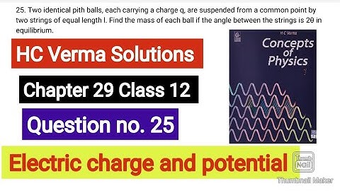 Two identical pith balls, each carrying a charge q, are suspended from a common point by two strings