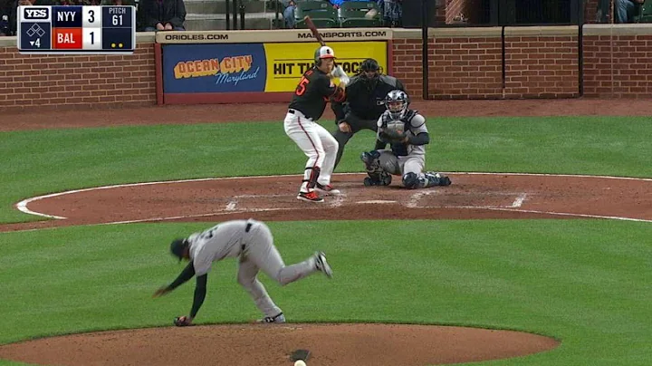 NYY@BAL: Severino falls down while delivering a pi...