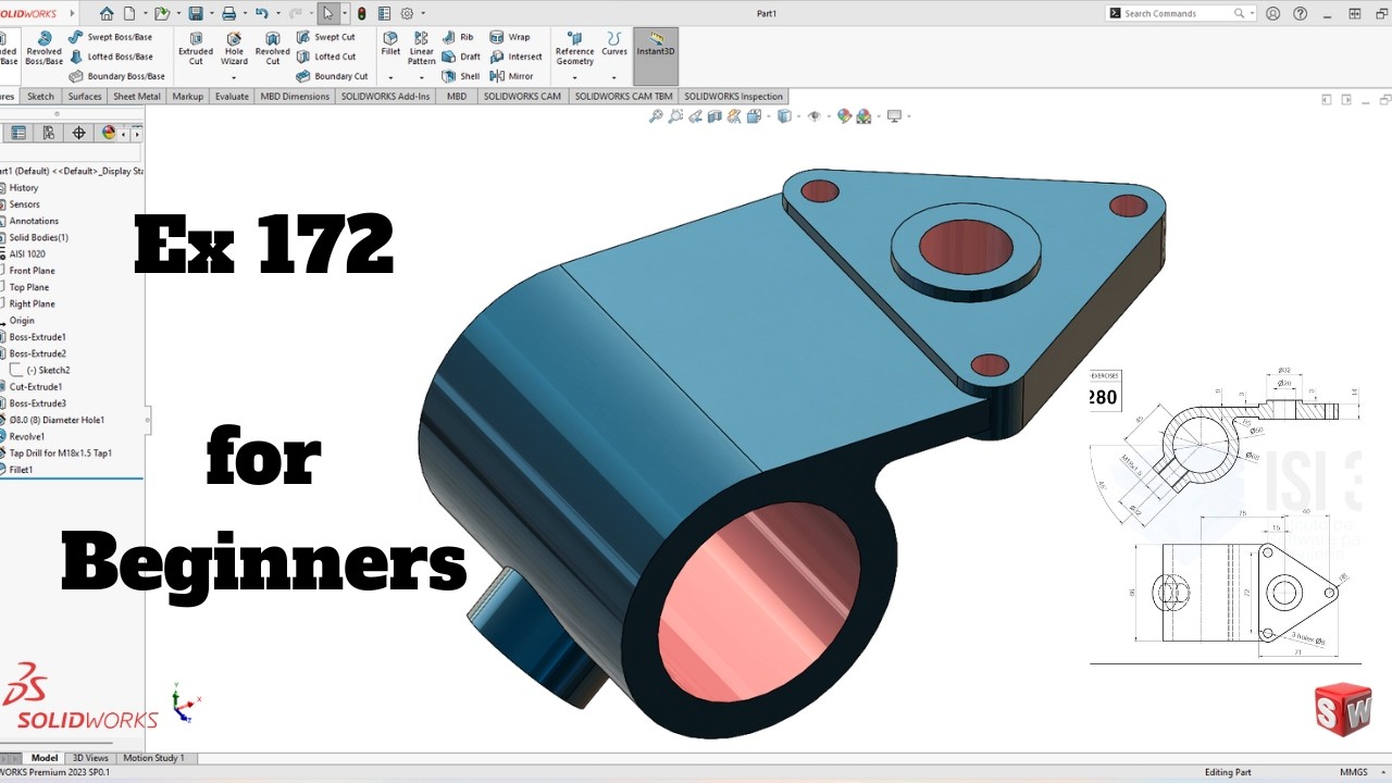 Упражнение 172 для начинающих. Учебник по SolidWorks! SolidWorks