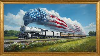 American Flag Steam Train | Patriotic Oil Painting ⭐