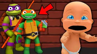 Baby Escapes The NINJA TURTLES!