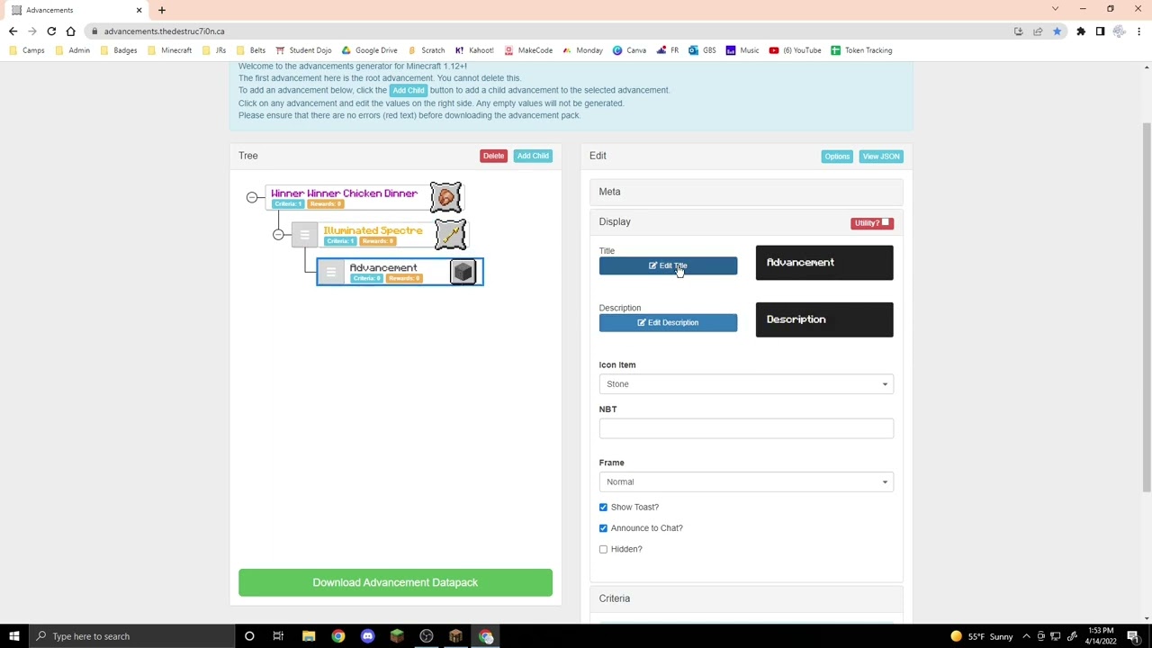 Making Custom Achievements in Minecraft