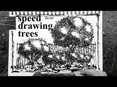⁣Быстрый набросок, скетчинг  - как рисовать деревья тушью и кола пен