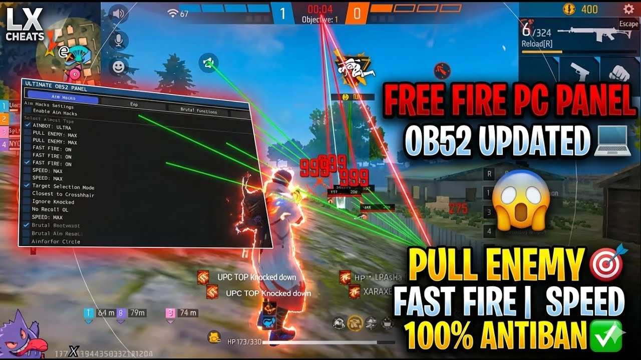 FREE FIRE PC PANEL OB52 UPDATED💻 PULL ENEMY 🎯 FAST FIRE | SPEED | DOWN |100% ANTIBAN✅| LX CHEATS