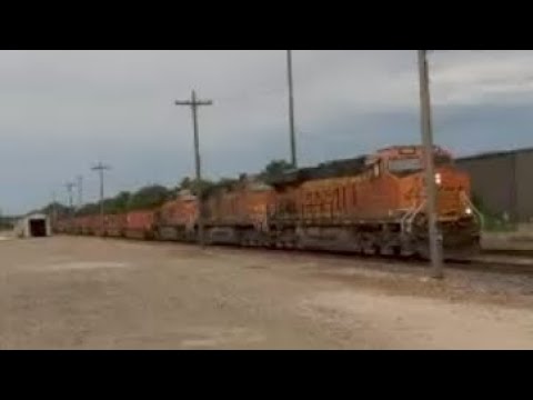 BNSF Westbound train with middle DPUs Chillicothe IL 7-7-23