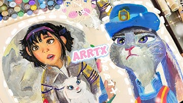 Trying out Arrtx acrylic Markers 90 💫💝colors/Unboxing+review+sketchbook painting