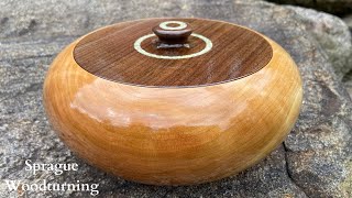 Woodturning - Cherry and Walnut Lidded Bowl With Mother of Pearl Inlay