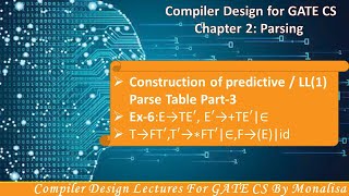 Ch 2.11:Predictive / LL(1) Parse Table part-3 with example |Compiler Design GATE Lectures