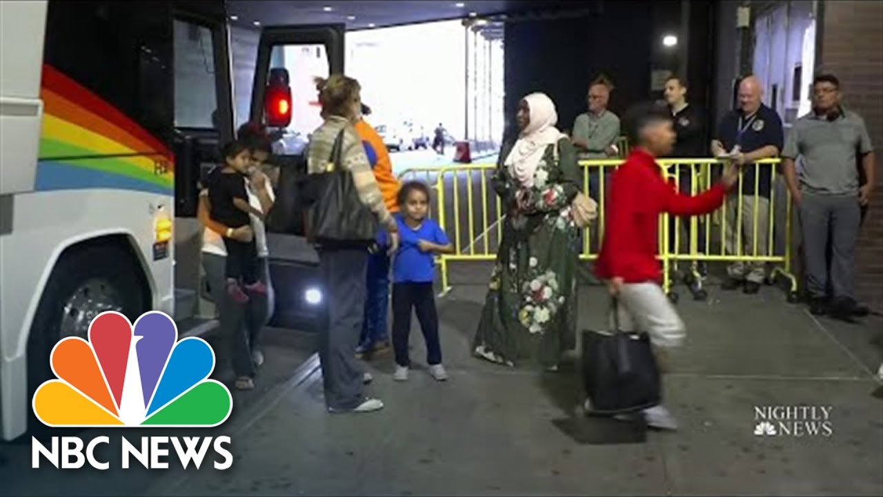 Buses From Texas Arrive At New York’s Port Authority Carrying Migrants