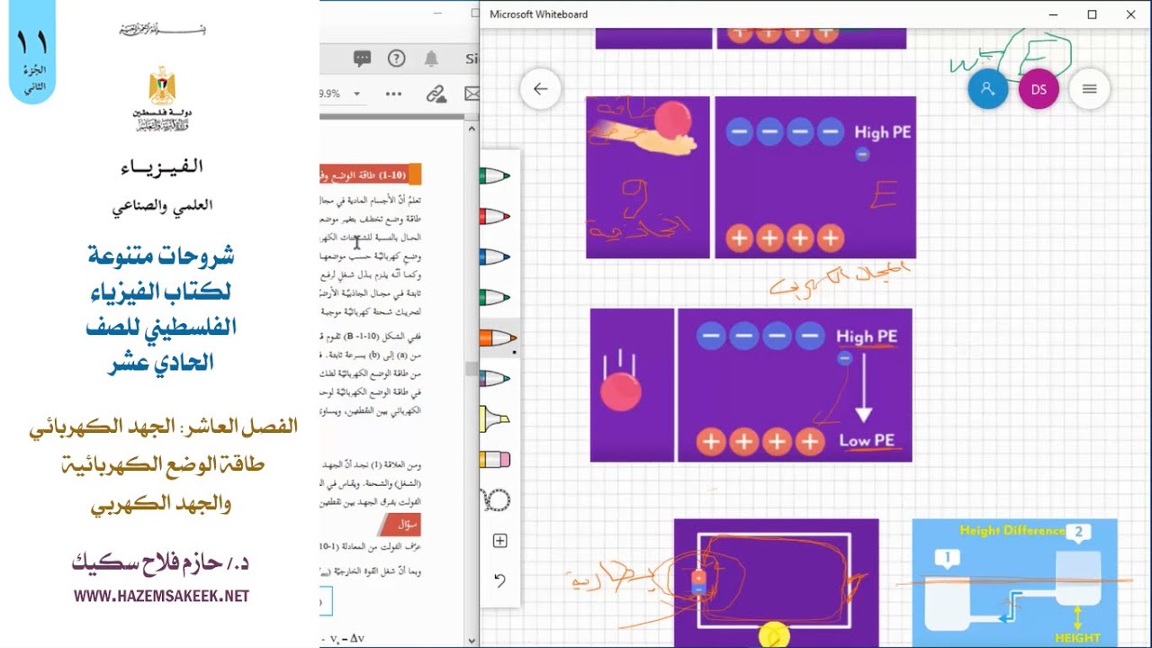 درس طاقة الوضع الكهربائية والجهد الكهربائي من مقرر الفيزياء للصف الحادي عشر .. المنهاج الفلسطيني