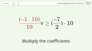 v10 Greater Than Or Equal To 72  Solve Linear Inequalities With One Unknown
