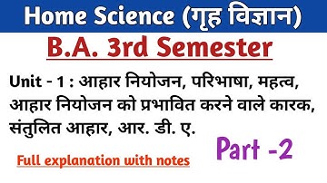 B.A. 3rd semester home science unit 1संतुलित आहार  और R.D.A./ santulit aahar aur RDA home science