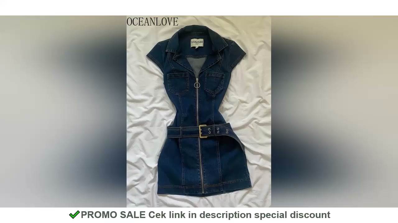 OCEANLOVE Y2k Denim Dresses Women Spring Summer American Retro Fashion Mini Dress Streetwear Solid S
