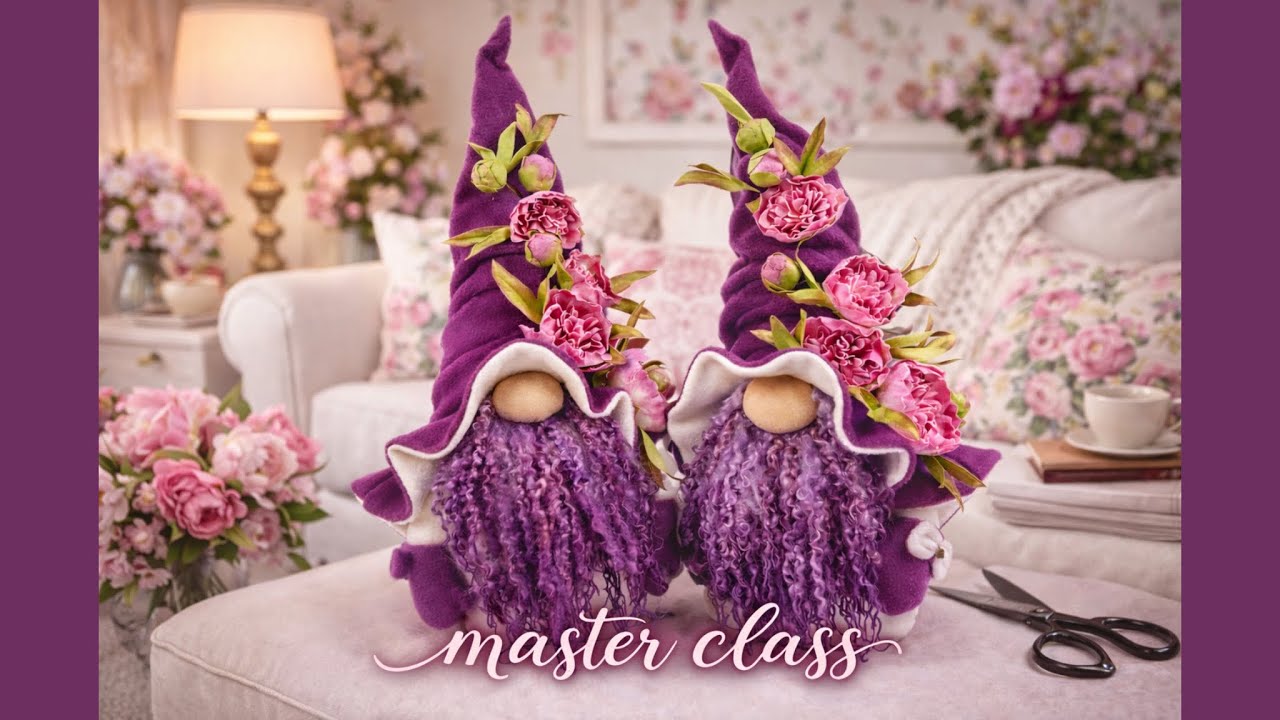 Scandinavian Gnome Peony, Flower gnome, Free Tutorial, Free Master class, pattern Etsy DIY HandMade