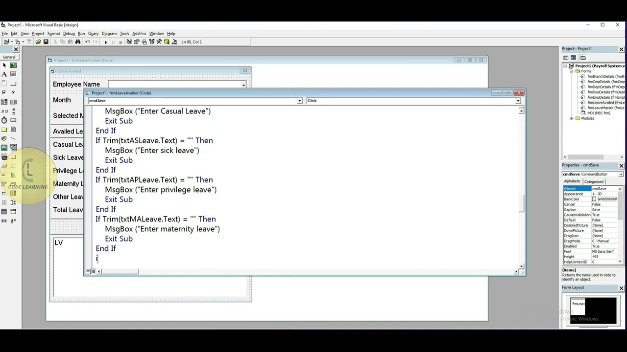 Visual basic 6.0 | Payroll Project 'frmLeaveAvailed miscellaneous 2 ...