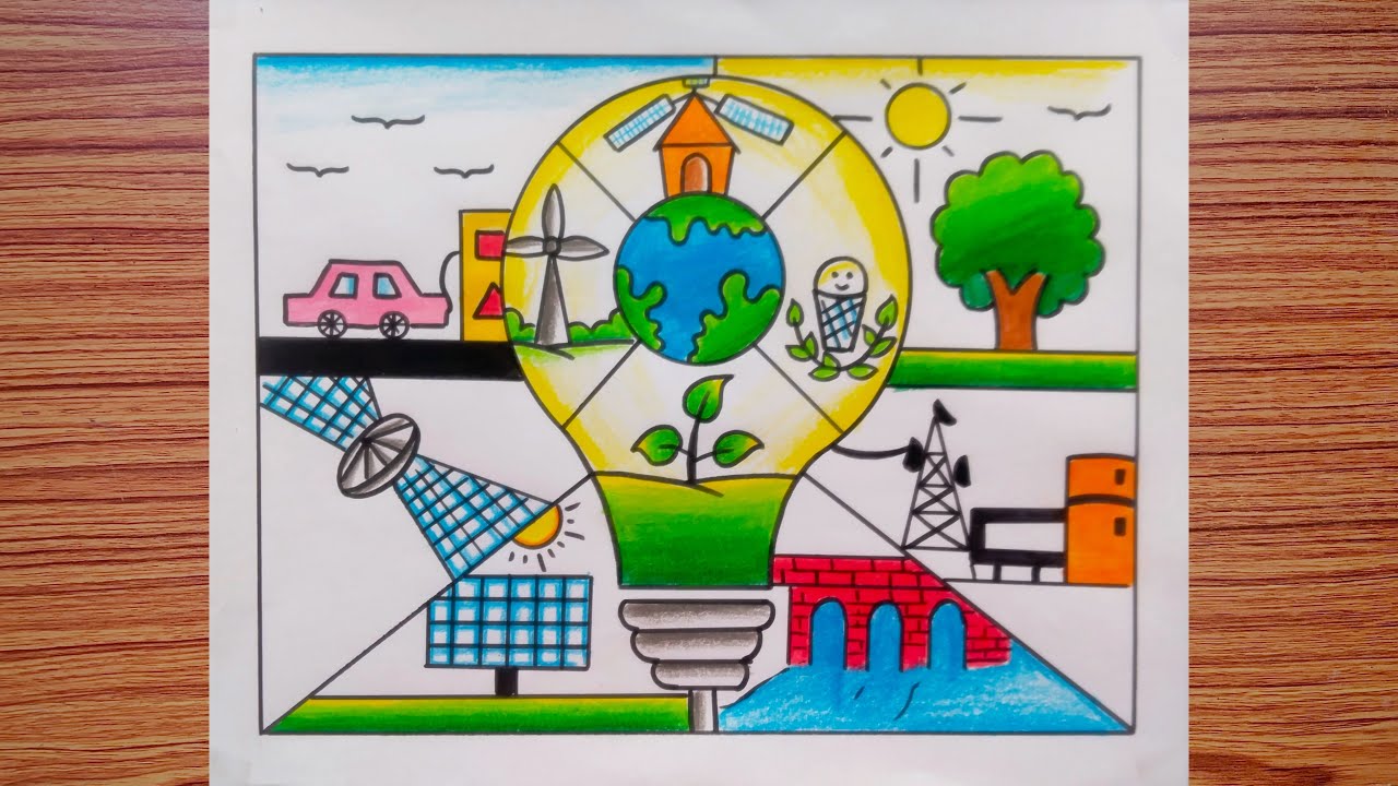 Light the Candle of Patriotism Save Energy the Nation Drawing / National Energy Conservation Poster 