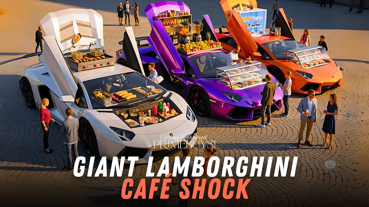 Unbelievable Giant Lamborghini Street Food Stalls in Europe — White, Purple & Orange Masterpieces!
