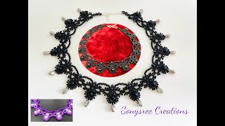 Victorian Style Black Beaded Necklace || Bead tatting Necklace