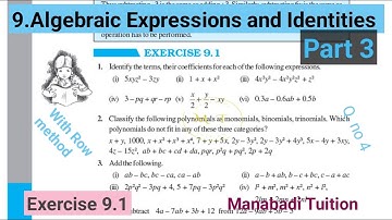 8th class maths| Chapter 9|Algebraic Expressions and Identities| Exercise 9.1 |Q no 4 |Row method |
