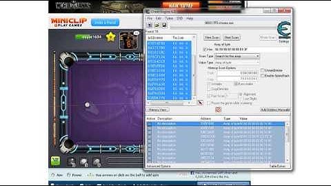 Miniclip 8 Ball Pool with Cheat Engine Infinite Aim