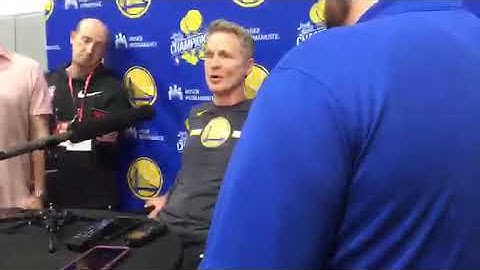 t w i t c h live: Kerr interview from Warriors (1-0) practice, day before Game 2 vs Portland