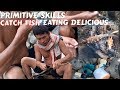 Primitive life catch fish Cooking fish and eating - Eating delicious