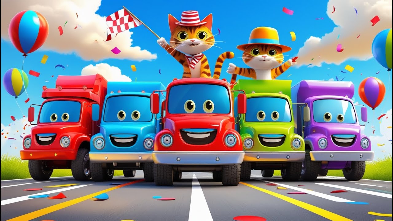 4 Big Trucks and a Cat in a Hat 🚚🐱 | Fun Nursery Rhyme for Kids
