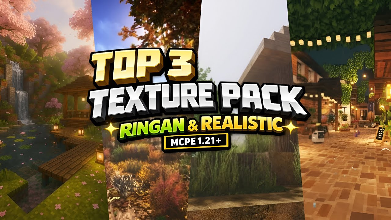 TOP 3 TEXTURE PACK MCPE 1.21|| RINGAN & REALISTIC|| 128X - YouTube