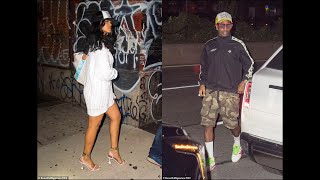 Rihanna y Asap Rocky son vistos en los bolos The Gutter LES en Nueva York.