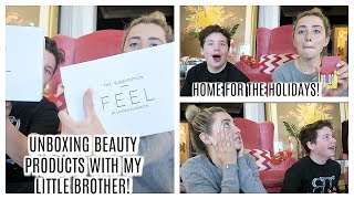 UNBOXING BEAUTY PRODUCTS WITH MY LITTLE BROTHER! | Lauren Elizabeth