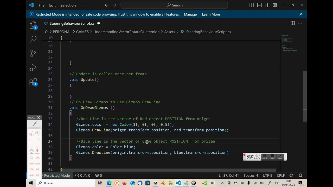Unity Tutorial 046: Understanding position, Gizmos.DrawLine. RealSpaceWar game