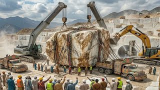 Incredible Giant Marble Truck to Mega Factory | Extreme Marble Cutting &amp; Slab Making Process