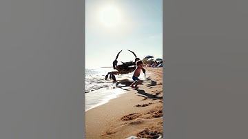 A thrilling moment! Boy chased by crazy crab while playing#thrilling#child