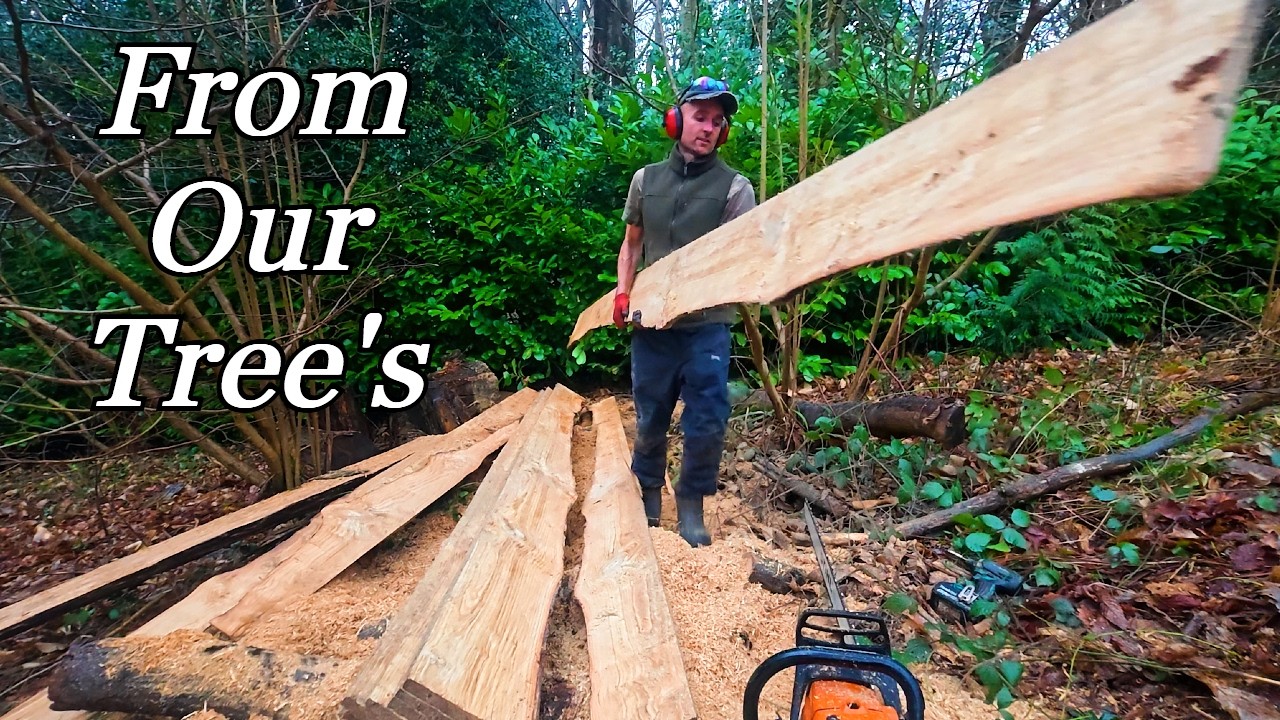 Отделка нашей летней кухни древесиной собственного производства | Распиловка каштана бензопилой