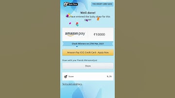 Amazon The Credit Card Quiz Answers Today|18 March 2021|Win 10000 Amazon Pay Balance|Daily Quiz Time