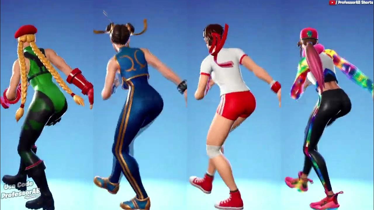 Cammy Skin Vs Chun-Li Skin Showcase with Emotes & Dances Fight ( 100% Sync  ) - Fortnite 