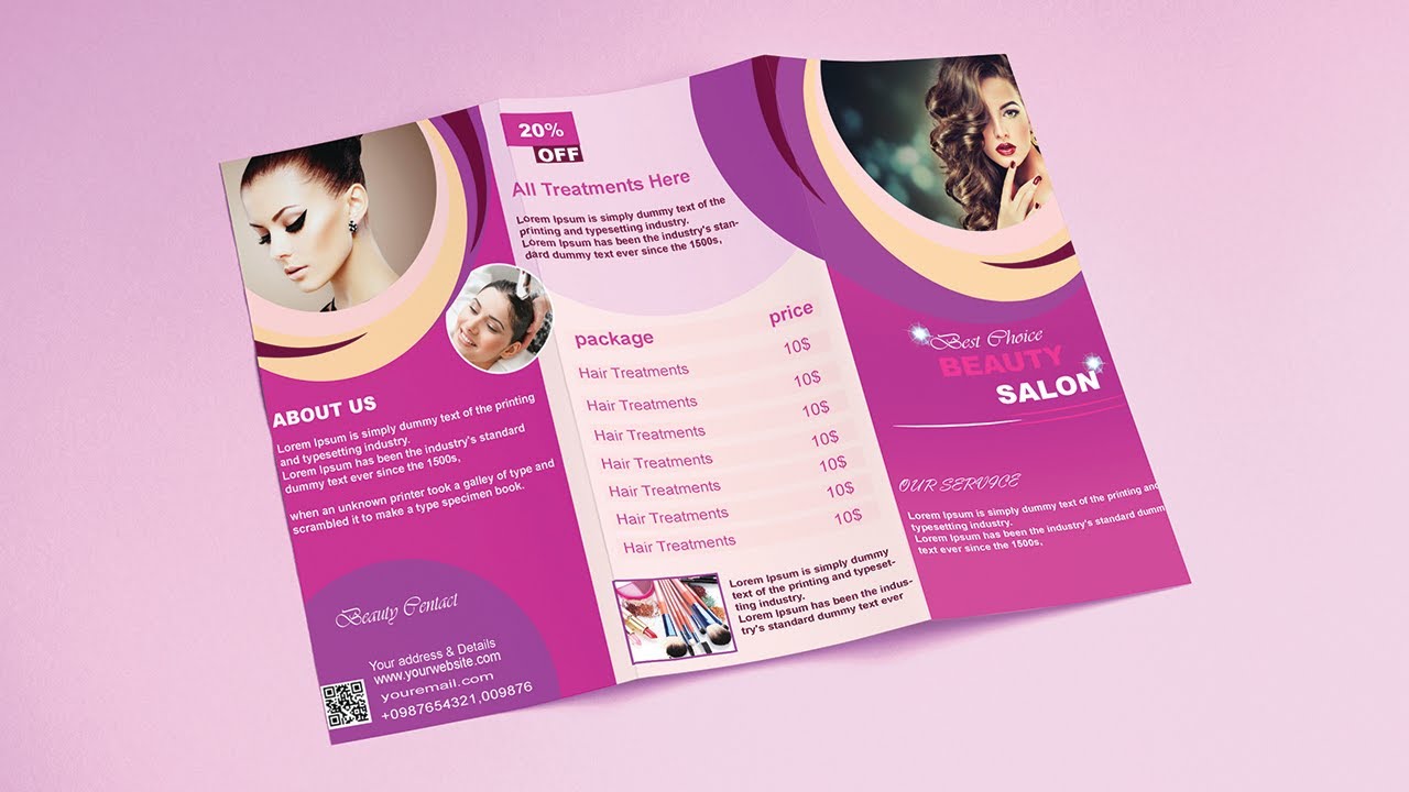 Beauty Salon Trifold Brochure Design in Photoshop