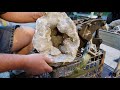 Water geode cracking with smoky flower blossoms