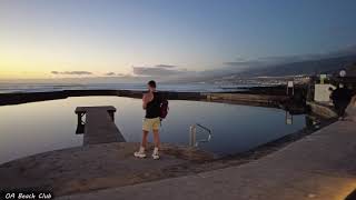 Promenade de Playa de Las Américas em Tenerife: Pôr do sol em fevereiro. A pé e de drone