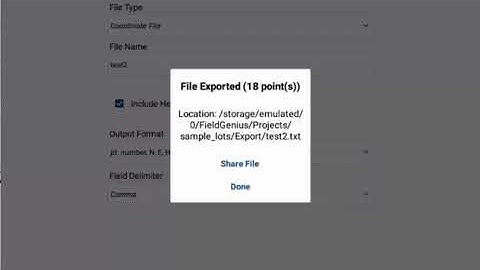 FieldGenius Android - Exportar ASCII