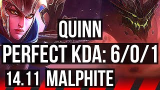 QUINN vs MALPHITE (TOP) | 6/0/1, 600+ games, Dominating | EUW Master | 14.11