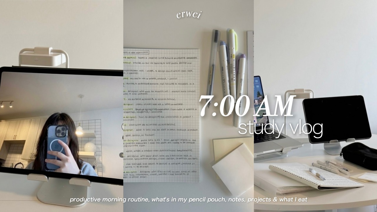 7AM study vlog | productive morning routine, what's in my pencil pouch, notes, projects & what I eat