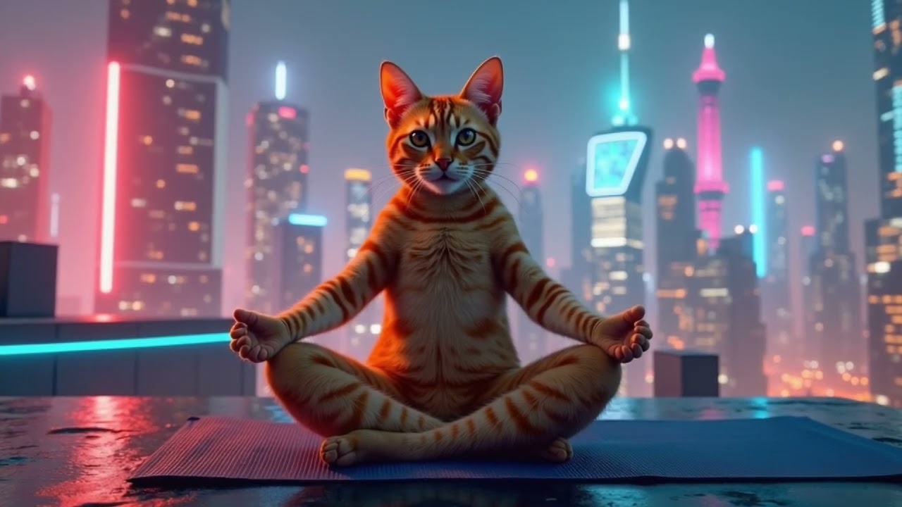 Cyberpunk Cat Dream ~ Punk Electropop Piano Acoustic | Neon City Vibes 