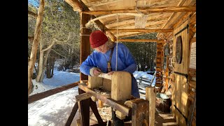 Spring Pole Lathe in Action, Pioneer Life Circa 1700's |GREEN WOOD WORKING|ROASTING WILD  TURKEY