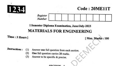 MATERIALS FOR ENGINEERING PREVIOUS YEAR QUESTION PAPER WITH ANSWER KEY #diploma #exam #viral