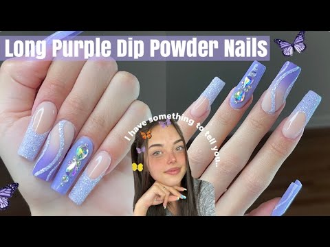 LONG PURPLE DIP POWDER NAILS!!! 💜 Kiara Sky All In 1 Acrylic Powder, Sprinkle On Glitter, &amp; MORE!!